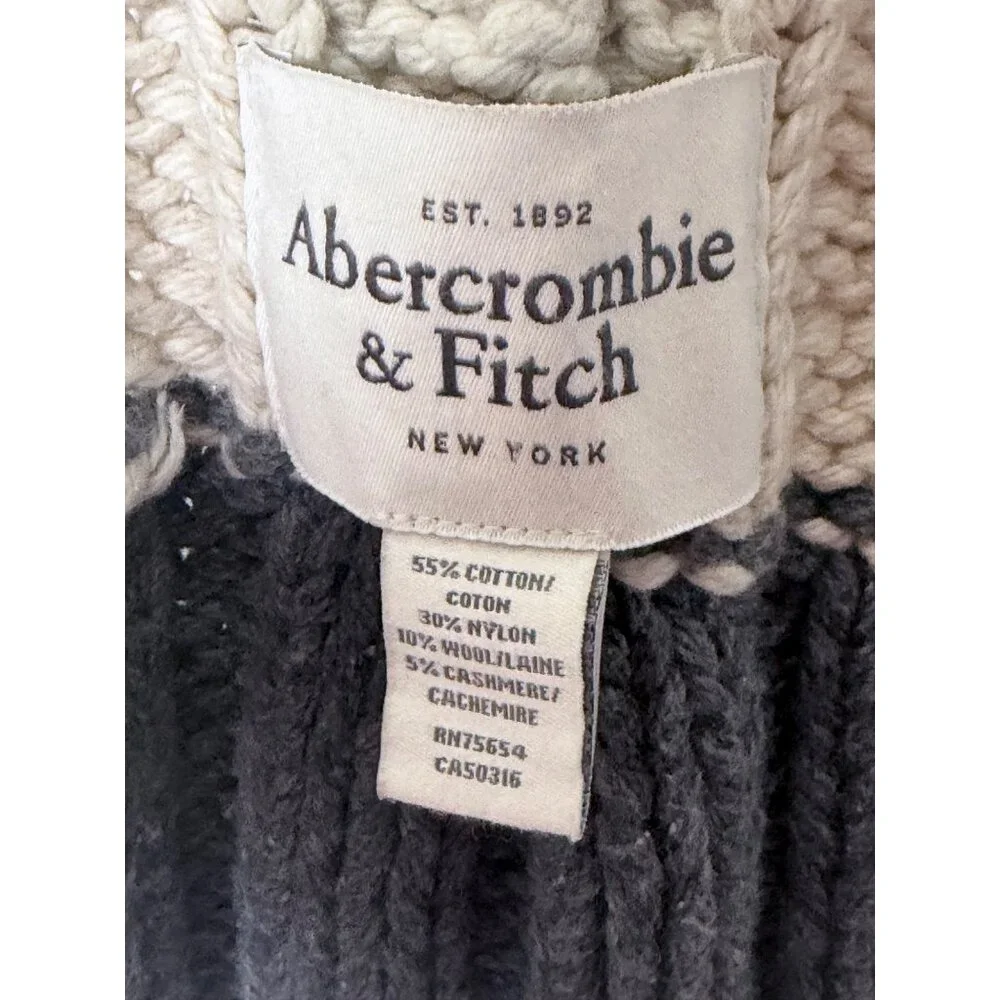 Vtg Y2K Abercrombie & Fitch Wool Blend Scarf Chunky Cable Knit Block Striped Gra